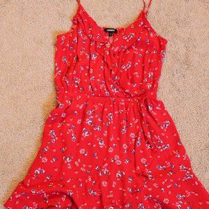 EXPRESS Red Floral Faux Wrap Dress - Size M
